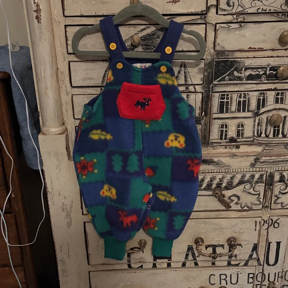 Gymboree Blue and Green Kids Overalls with Red Pocket - Picture 1 of 9